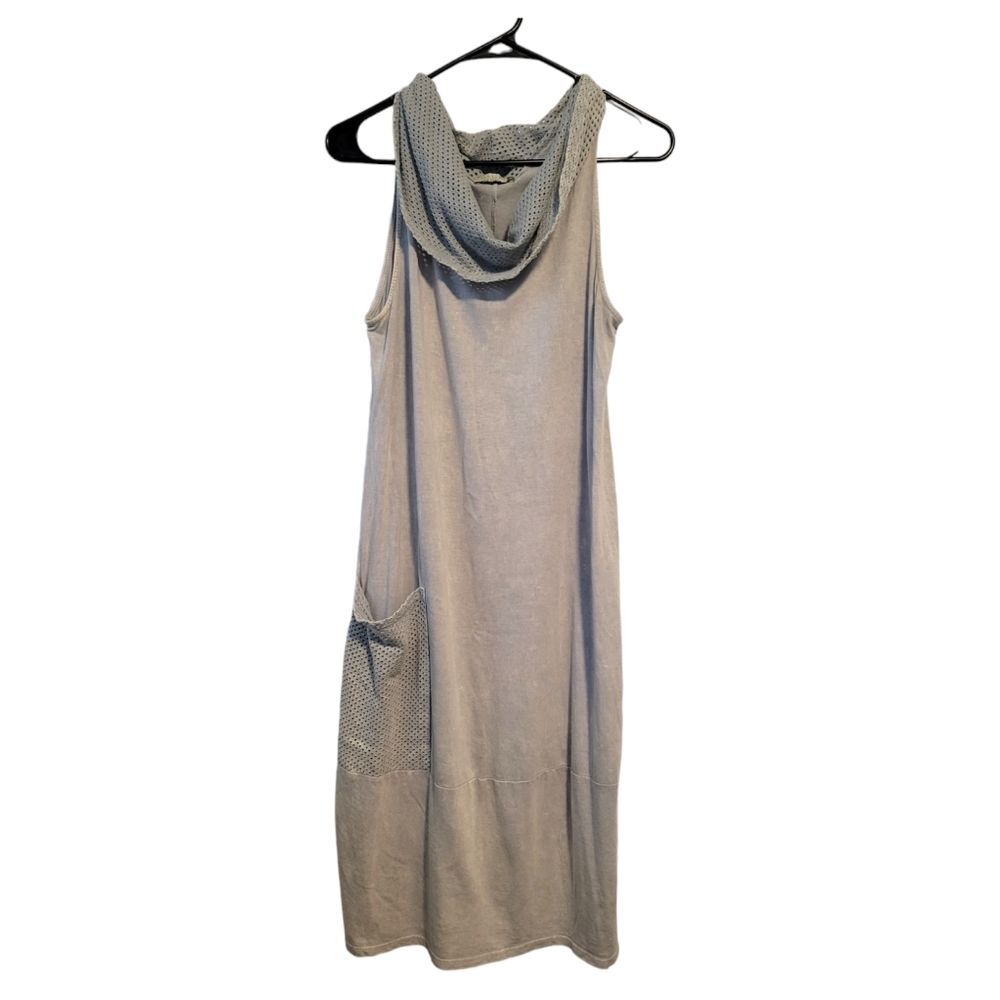 Chalet Acid Wash Cowl Neck Midi Dress Size Medium Cotton Hemp Lagenlook